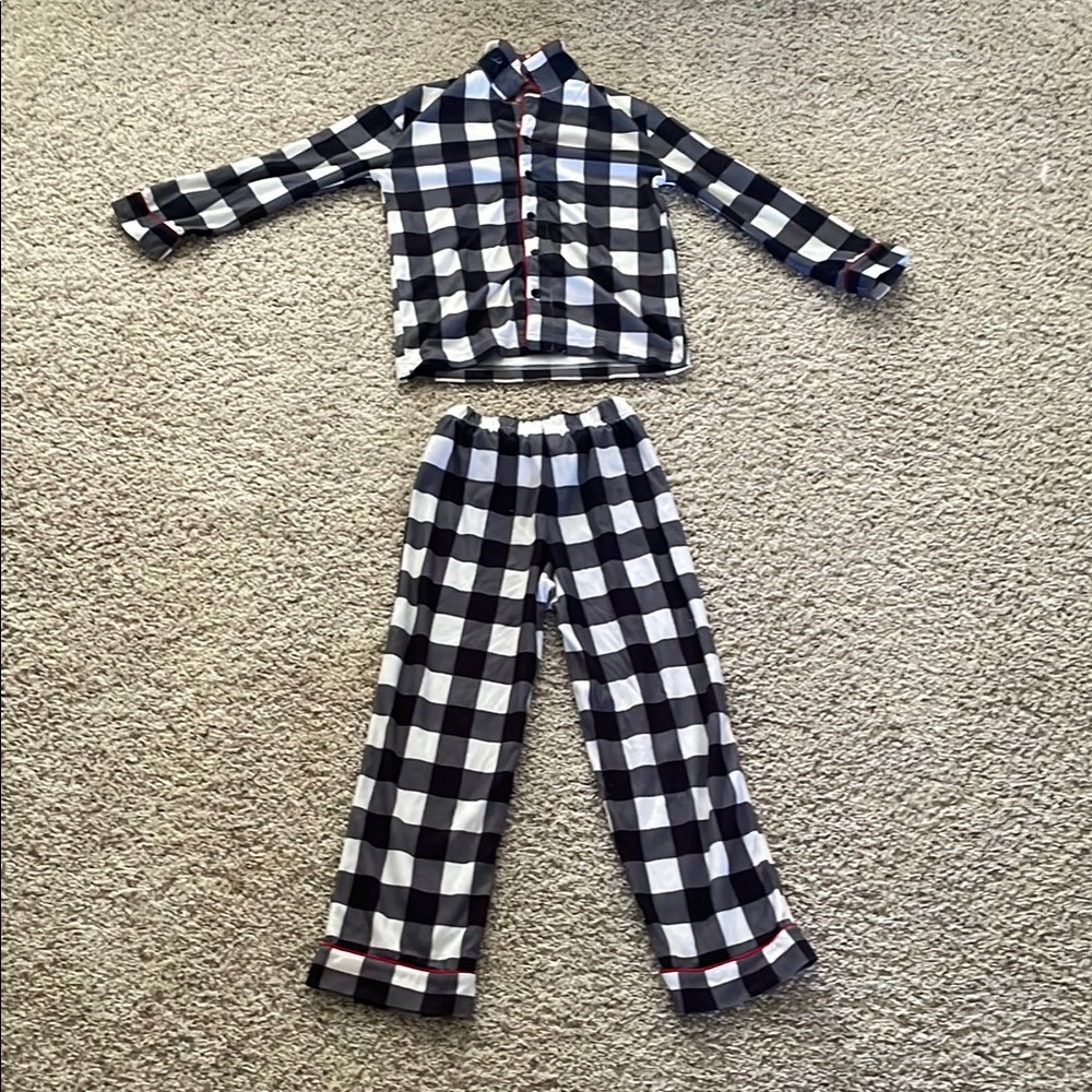 Classic Black and White Checkered Pajama Set with red outlining